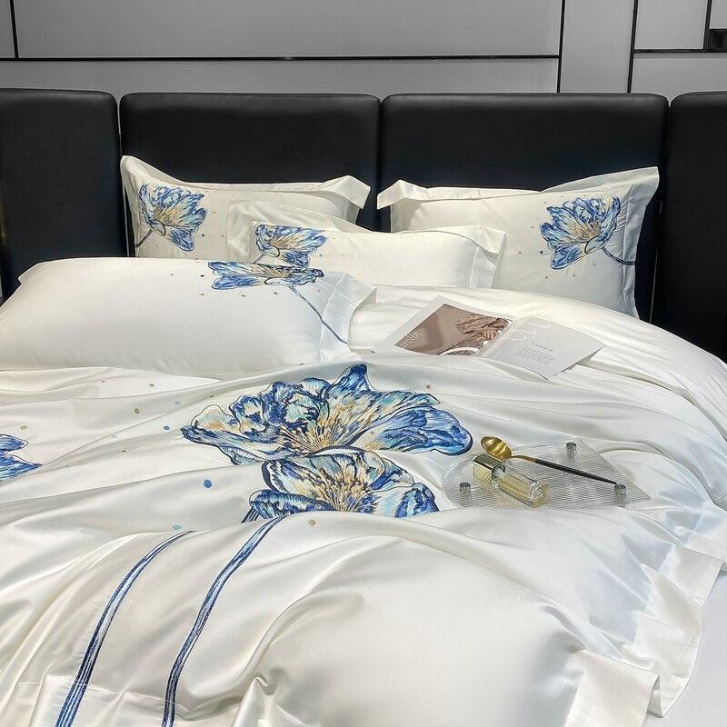 Conjunto de Roupas de Cama Flor de Lótus em 100% Algodão Egípcio 4 Peças