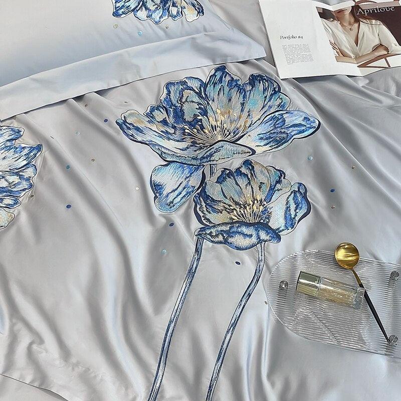 Conjunto de Roupas de Cama Flor de Lótus em 100% Algodão Egípcio 4 Peças